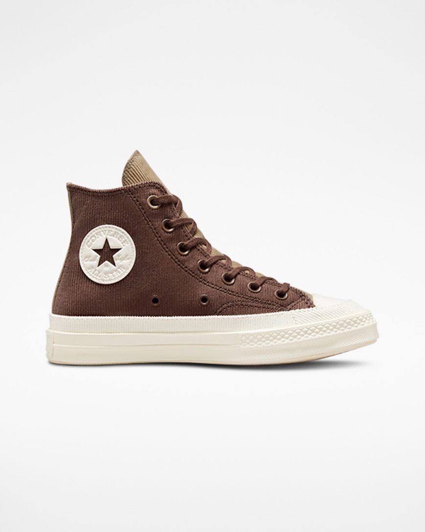 Women\'s Converse Chuck 70 Stretch Corduroy High Top Shoes Brown / Khaki | AU 14E5CH